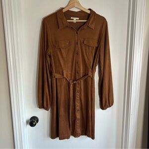 Cato Tan Button-Down Midi Dress